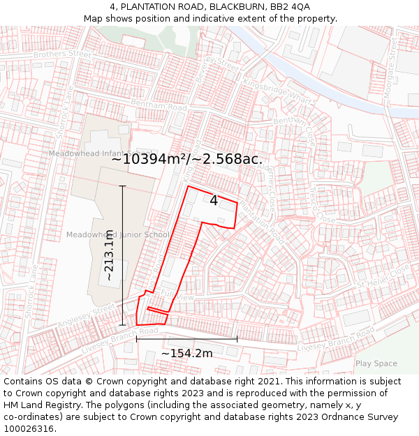 4, PLANTATION ROAD, BLACKBURN, BB2 4QA: Plot and title map