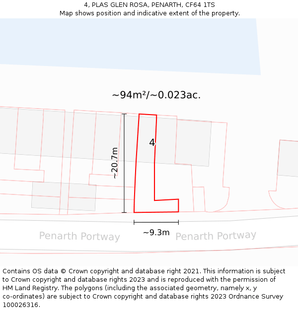 4, PLAS GLEN ROSA, PENARTH, CF64 1TS: Plot and title map