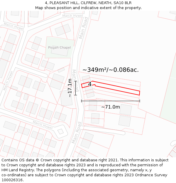 4, PLEASANT HILL, CILFREW, NEATH, SA10 8LR: Plot and title map