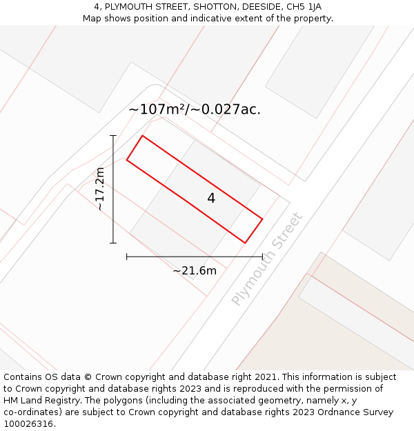 4, PLYMOUTH STREET, SHOTTON, DEESIDE, CH5 1JA: Plot and title map