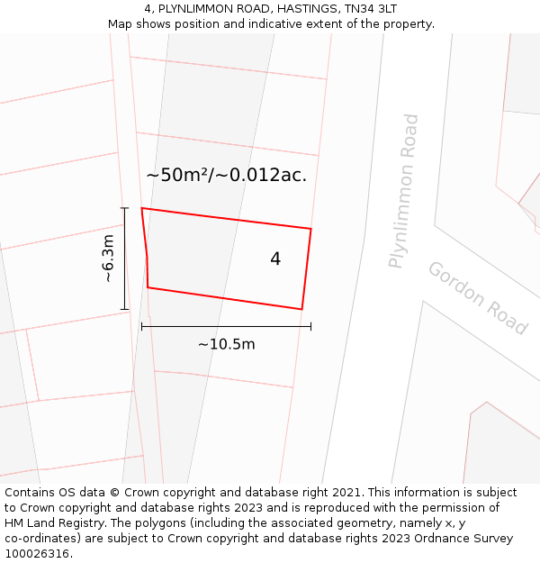 4, PLYNLIMMON ROAD, HASTINGS, TN34 3LT: Plot and title map