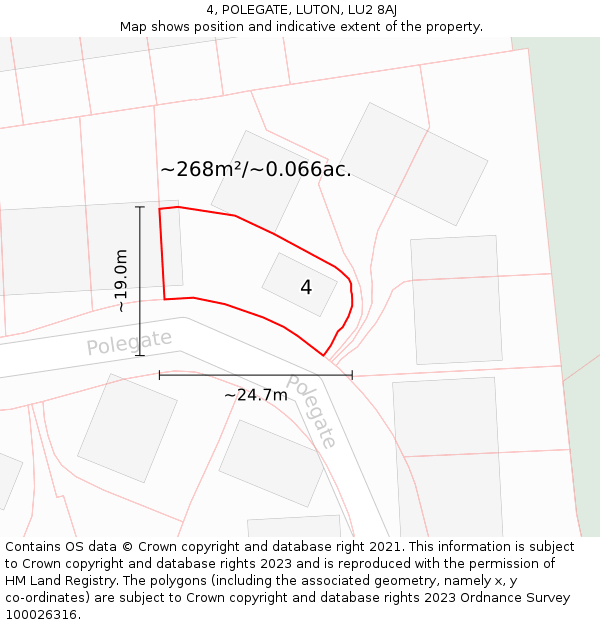 4, POLEGATE, LUTON, LU2 8AJ: Plot and title map
