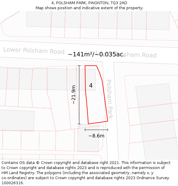4, POLSHAM PARK, PAIGNTON, TQ3 2AD: Plot and title map