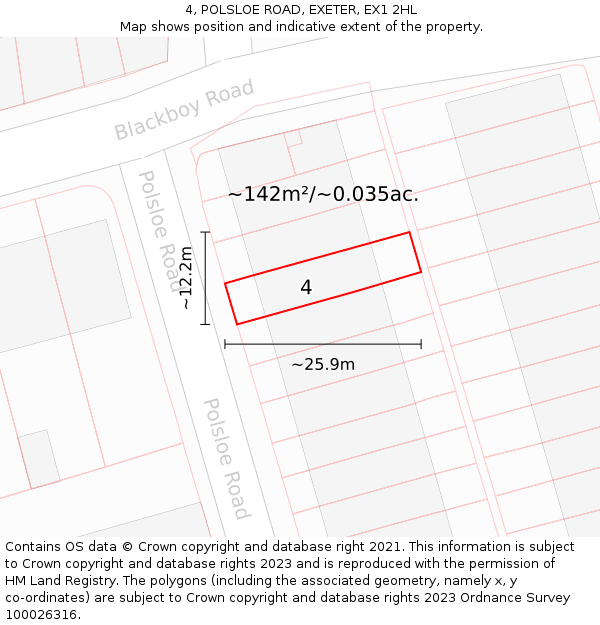 4, POLSLOE ROAD, EXETER, EX1 2HL: Plot and title map