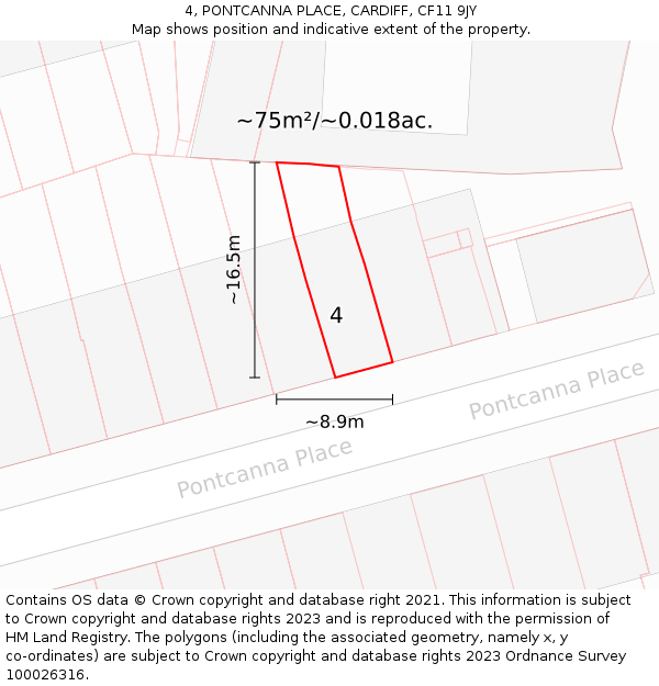 4, PONTCANNA PLACE, CARDIFF, CF11 9JY: Plot and title map