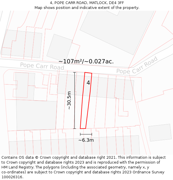 4, POPE CARR ROAD, MATLOCK, DE4 3FF: Plot and title map