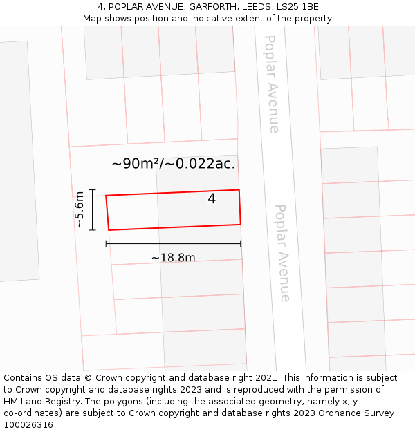 4, POPLAR AVENUE, GARFORTH, LEEDS, LS25 1BE: Plot and title map