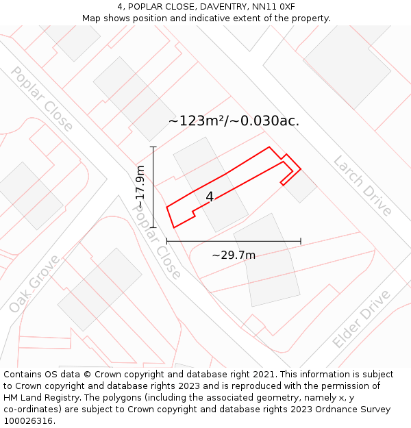 4, POPLAR CLOSE, DAVENTRY, NN11 0XF: Plot and title map