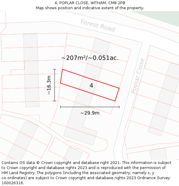 4, POPLAR CLOSE, WITHAM, CM8 2PB: Plot and title map