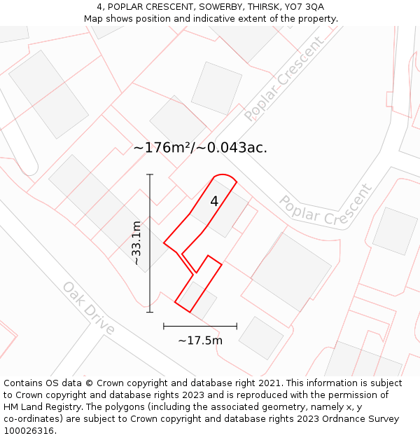 4, POPLAR CRESCENT, SOWERBY, THIRSK, YO7 3QA: Plot and title map