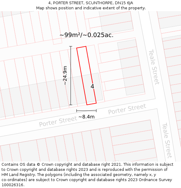 4, PORTER STREET, SCUNTHORPE, DN15 6JA: Plot and title map