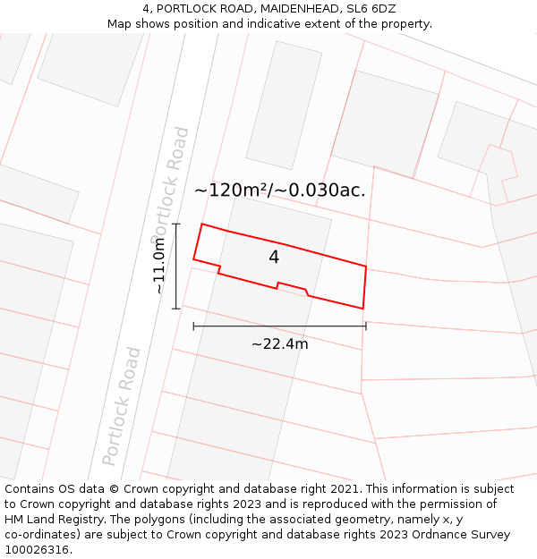 4, PORTLOCK ROAD, MAIDENHEAD, SL6 6DZ: Plot and title map