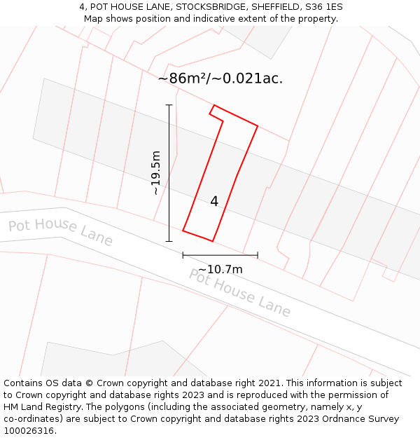 4, POT HOUSE LANE, STOCKSBRIDGE, SHEFFIELD, S36 1ES: Plot and title map