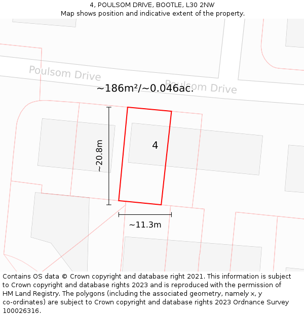 4, POULSOM DRIVE, BOOTLE, L30 2NW: Plot and title map