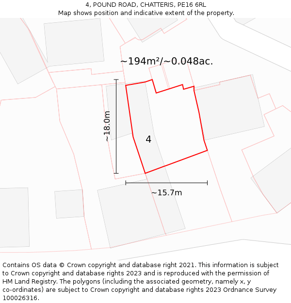 4, POUND ROAD, CHATTERIS, PE16 6RL: Plot and title map