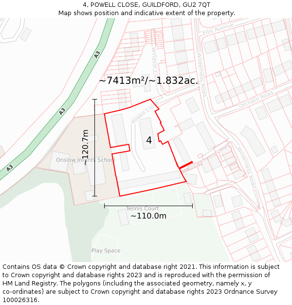 4, POWELL CLOSE, GUILDFORD, GU2 7QT: Plot and title map