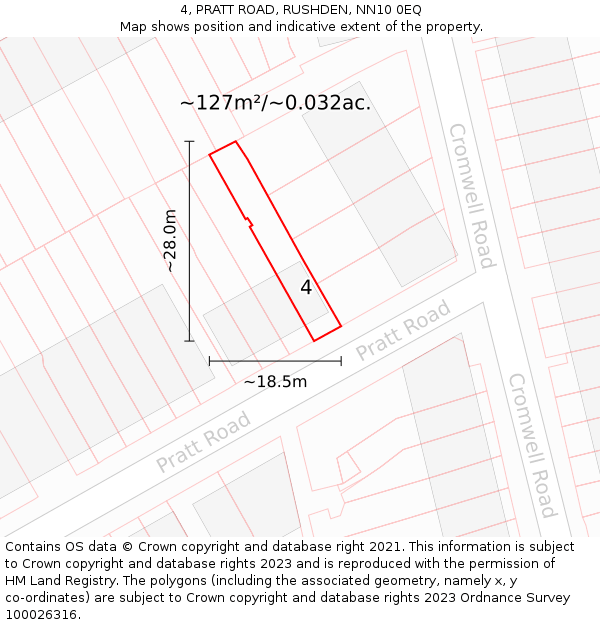 4, PRATT ROAD, RUSHDEN, NN10 0EQ: Plot and title map