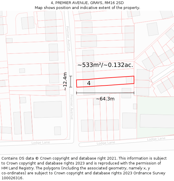 4, PREMIER AVENUE, GRAYS, RM16 2SD: Plot and title map