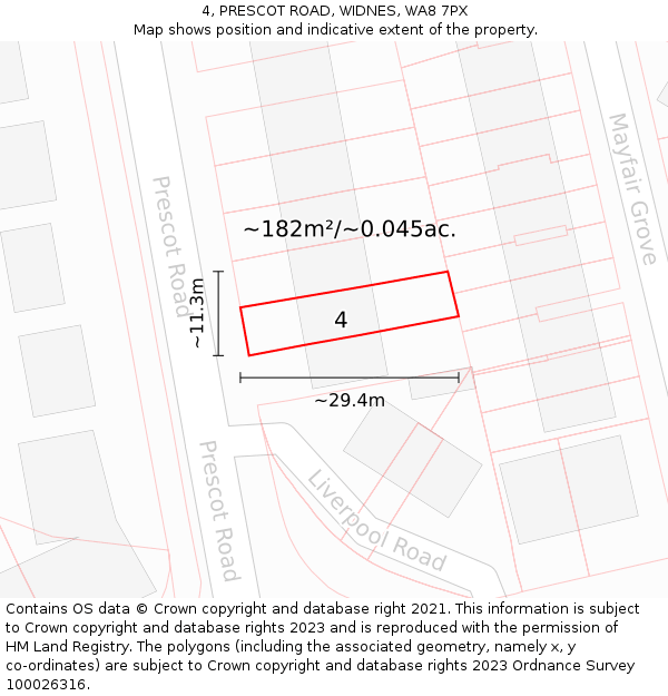 4, PRESCOT ROAD, WIDNES, WA8 7PX: Plot and title map