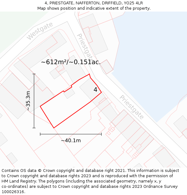 4, PRIESTGATE, NAFFERTON, DRIFFIELD, YO25 4LR: Plot and title map
