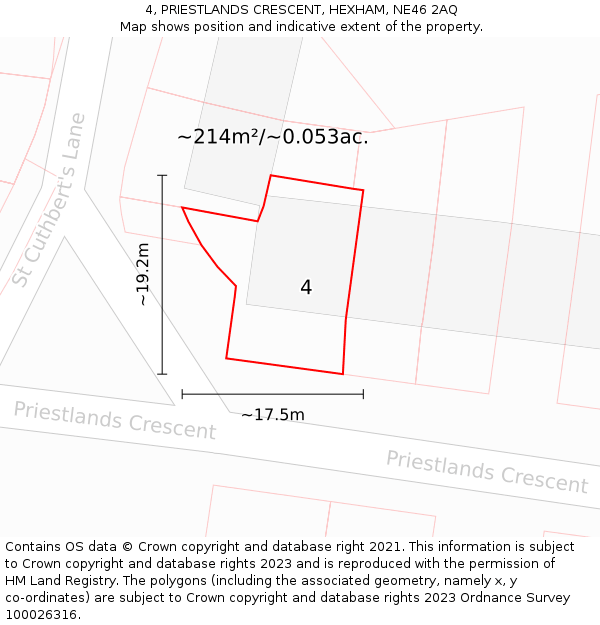 4, PRIESTLANDS CRESCENT, HEXHAM, NE46 2AQ: Plot and title map