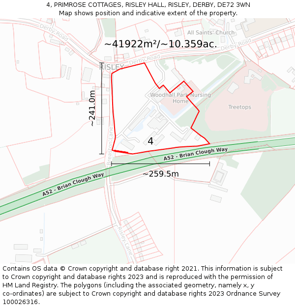 4, PRIMROSE COTTAGES, RISLEY HALL, RISLEY, DERBY, DE72 3WN: Plot and title map