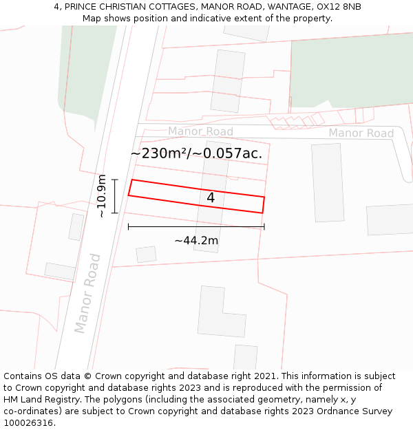 4, PRINCE CHRISTIAN COTTAGES, MANOR ROAD, WANTAGE, OX12 8NB: Plot and title map