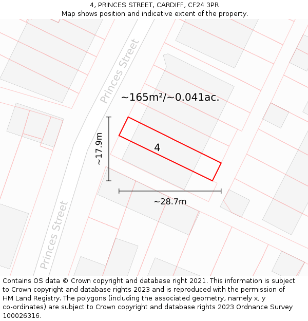 4, PRINCES STREET, CARDIFF, CF24 3PR: Plot and title map