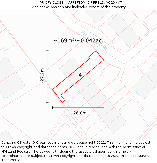 4, PRIORY CLOSE, NAFFERTON, DRIFFIELD, YO25 4AT: Plot and title map
