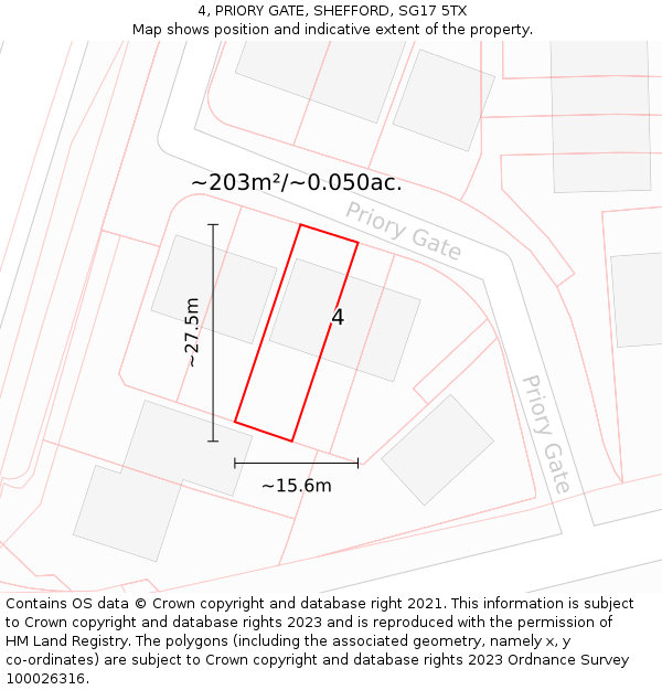 4, PRIORY GATE, SHEFFORD, SG17 5TX: Plot and title map