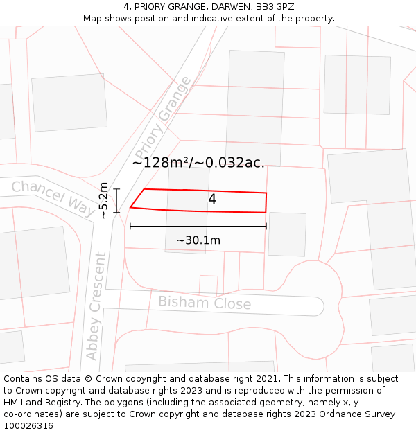 4, PRIORY GRANGE, DARWEN, BB3 3PZ: Plot and title map