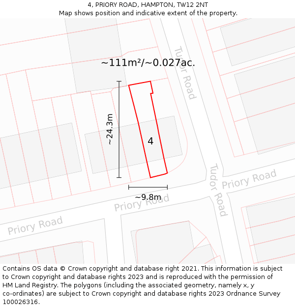 4, PRIORY ROAD, HAMPTON, TW12 2NT: Plot and title map