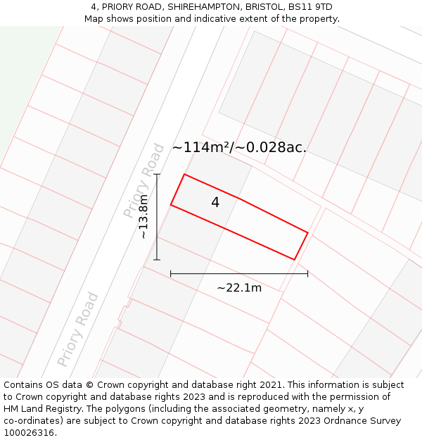4, PRIORY ROAD, SHIREHAMPTON, BRISTOL, BS11 9TD: Plot and title map