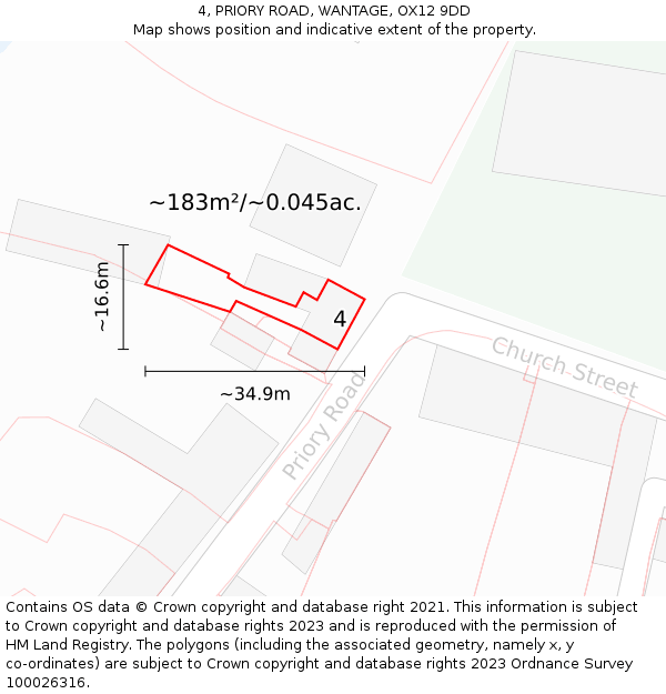 4, PRIORY ROAD, WANTAGE, OX12 9DD: Plot and title map
