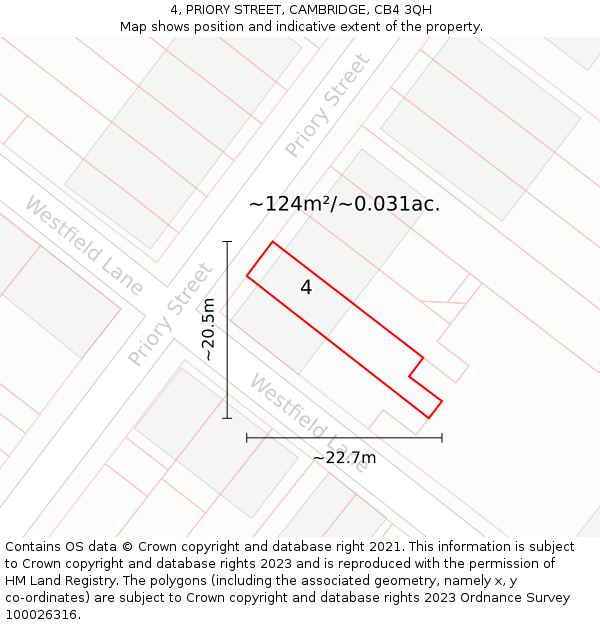 4, PRIORY STREET, CAMBRIDGE, CB4 3QH: Plot and title map