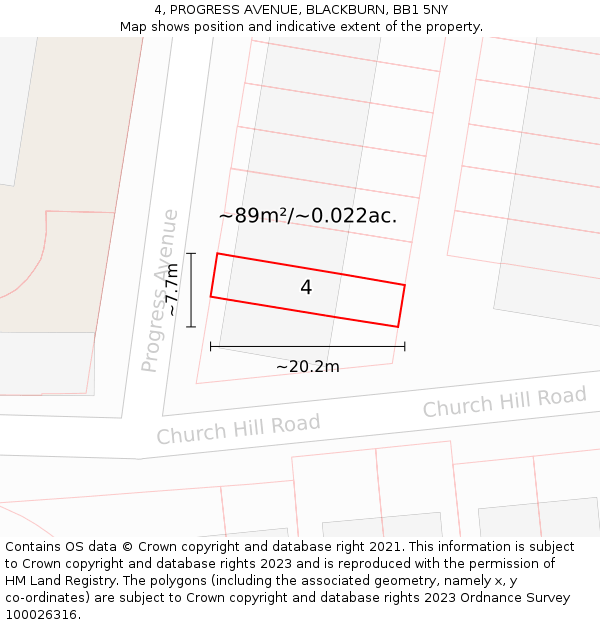 4, PROGRESS AVENUE, BLACKBURN, BB1 5NY: Plot and title map