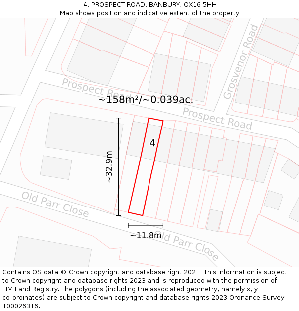 4, PROSPECT ROAD, BANBURY, OX16 5HH: Plot and title map