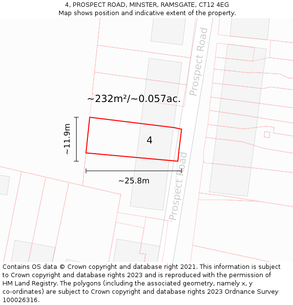 4, PROSPECT ROAD, MINSTER, RAMSGATE, CT12 4EG: Plot and title map