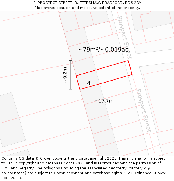 4, PROSPECT STREET, BUTTERSHAW, BRADFORD, BD6 2DY: Plot and title map