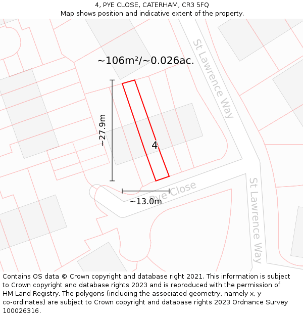 4, PYE CLOSE, CATERHAM, CR3 5FQ: Plot and title map