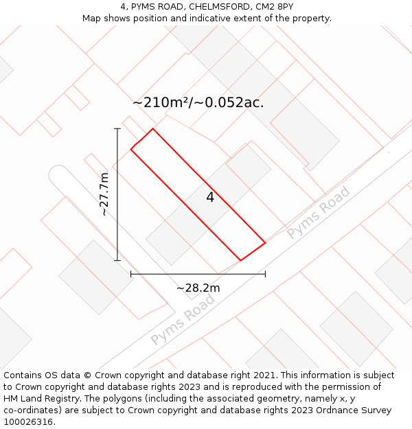 4, PYMS ROAD, CHELMSFORD, CM2 8PY: Plot and title map