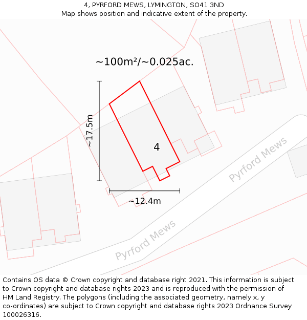 4, PYRFORD MEWS, LYMINGTON, SO41 3ND: Plot and title map