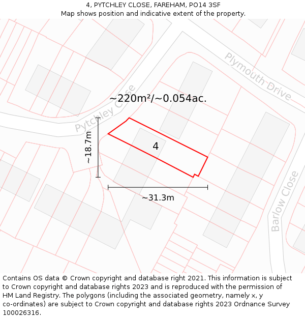 4, PYTCHLEY CLOSE, FAREHAM, PO14 3SF: Plot and title map