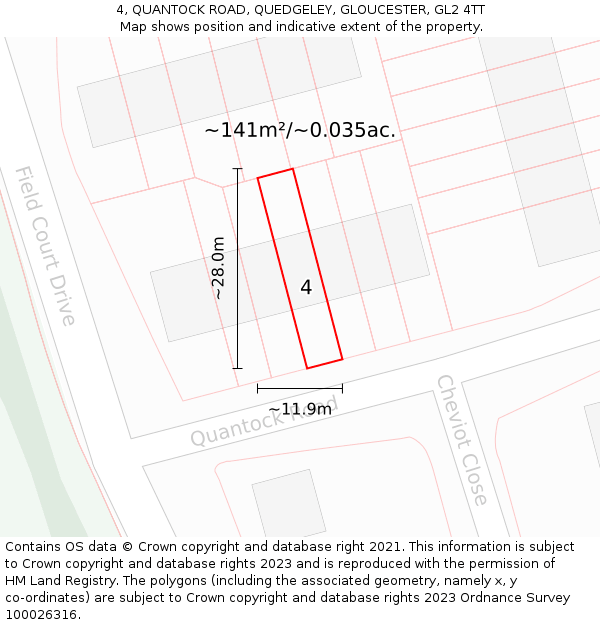 4, QUANTOCK ROAD, QUEDGELEY, GLOUCESTER, GL2 4TT: Plot and title map