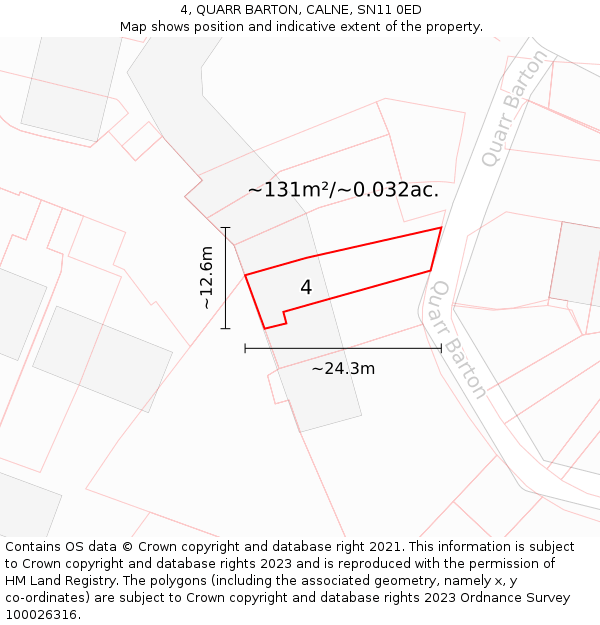 4, QUARR BARTON, CALNE, SN11 0ED: Plot and title map
