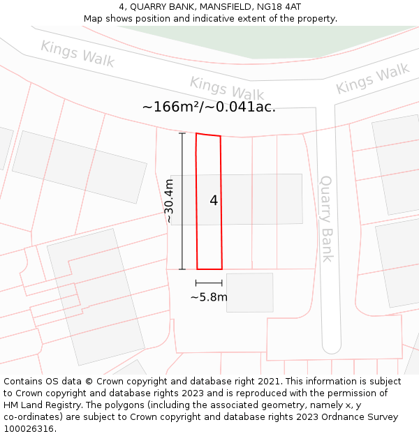 4, QUARRY BANK, MANSFIELD, NG18 4AT: Plot and title map