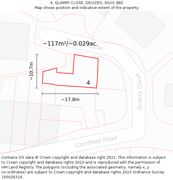 4, QUARRY CLOSE, DEVIZES, SN10 3BD: Plot and title map