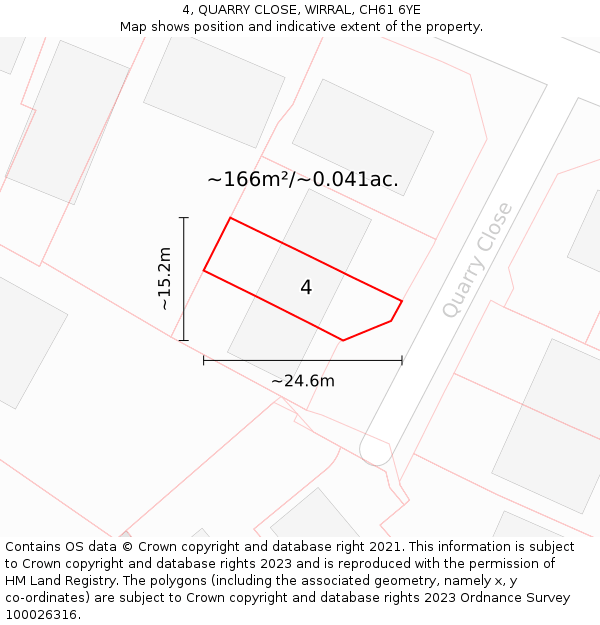 4, QUARRY CLOSE, WIRRAL, CH61 6YE: Plot and title map