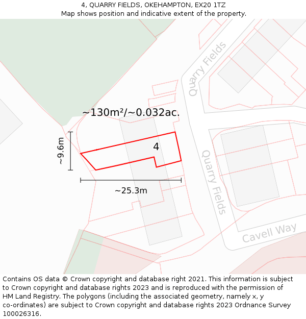 4, QUARRY FIELDS, OKEHAMPTON, EX20 1TZ: Plot and title map