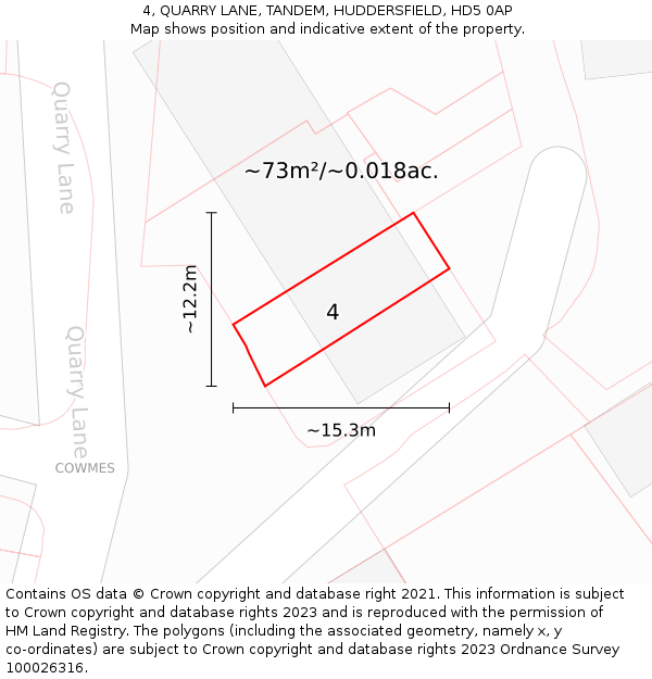 4, QUARRY LANE, TANDEM, HUDDERSFIELD, HD5 0AP: Plot and title map